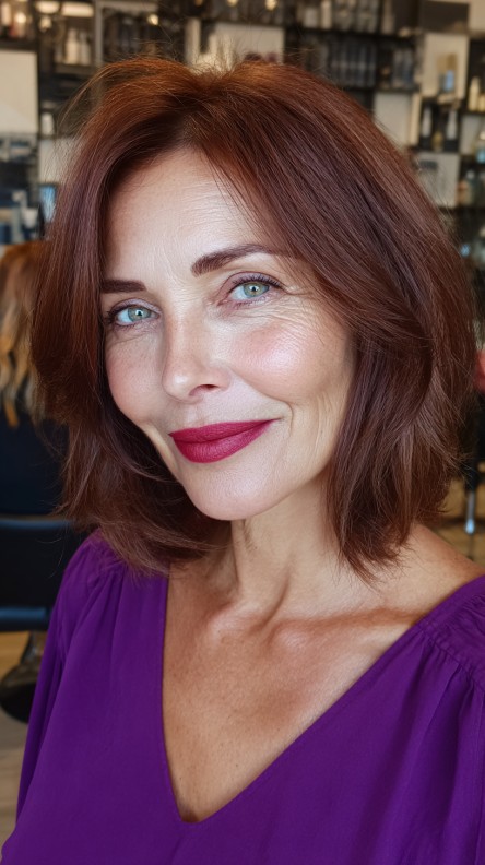 Rich Auburn Textured Lob with Soft Layers