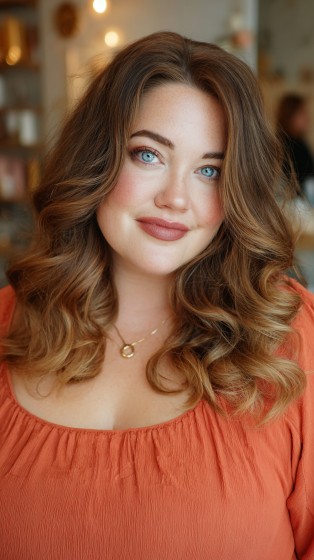Soft Brown Curls with Subtle Ombre Highlights
