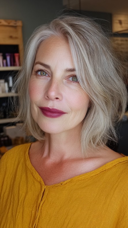 Soft Textured Gray Bob with Subtle Layers
