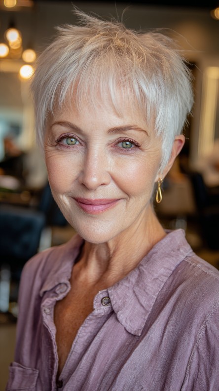 Softly Layered Blonde Pixie Cut with Feathered Texture