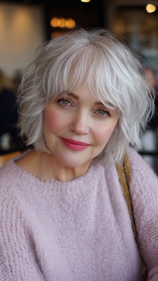 Softly Textured Shaggy Bob with Wispy Bangs
