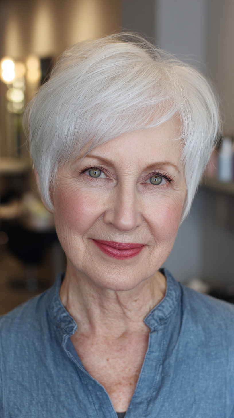 Stylish Softly Layered Silver Pixie Cut