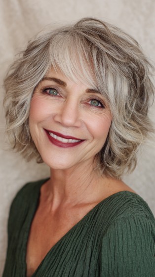 Textured Ash Blonde Shaggy Bob with Soft Layers