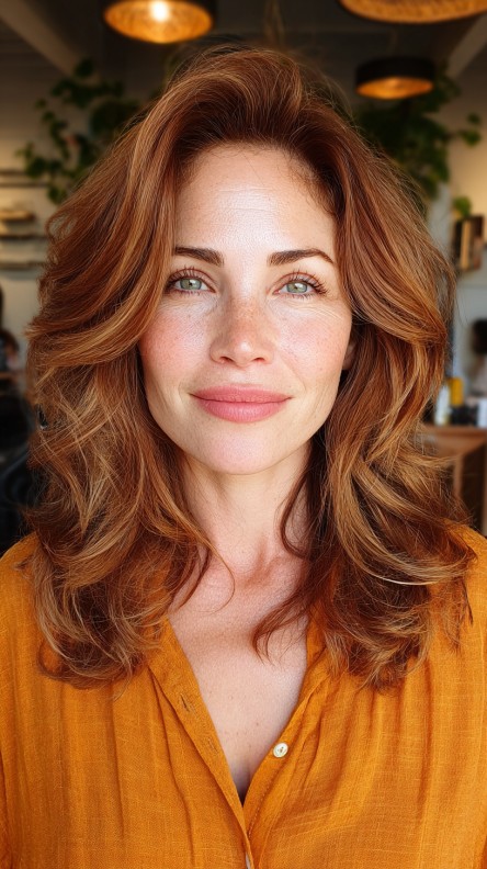 Textured Auburn Long Layers with Soft Volume