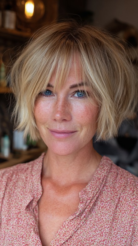 Textured Bob with Playful Fringe and Soft Layers