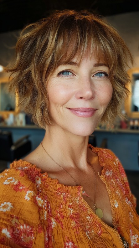 Textured Bob with Playful Layers and Soft Bangs