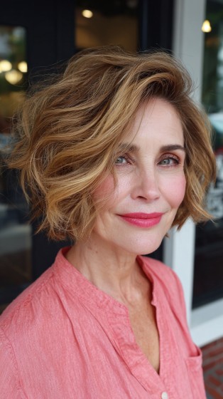 Textured Golden Shaggy Bob with Soft Waves