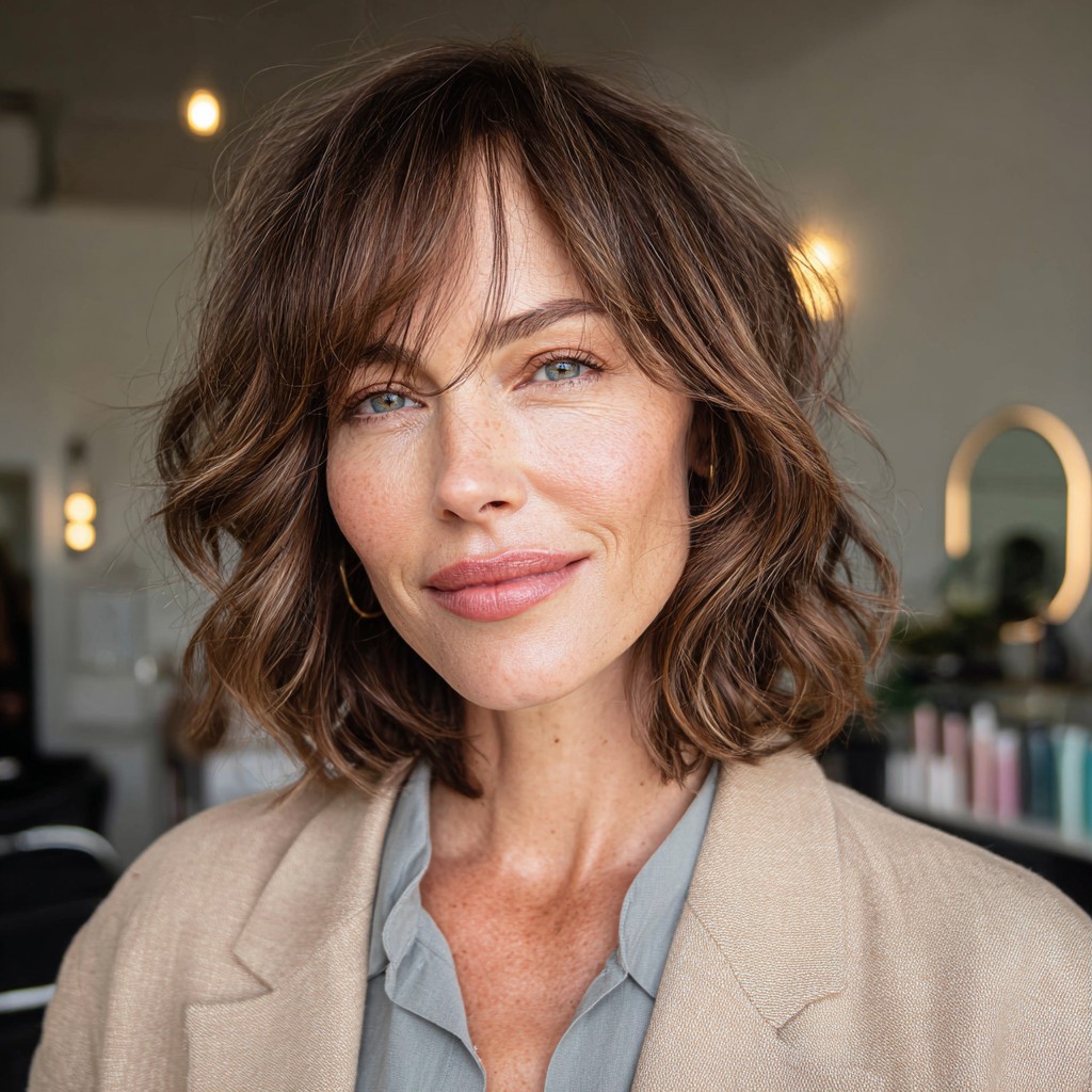 Textured Mid-Length Bob with Soft Waves and Face-Framing Layers