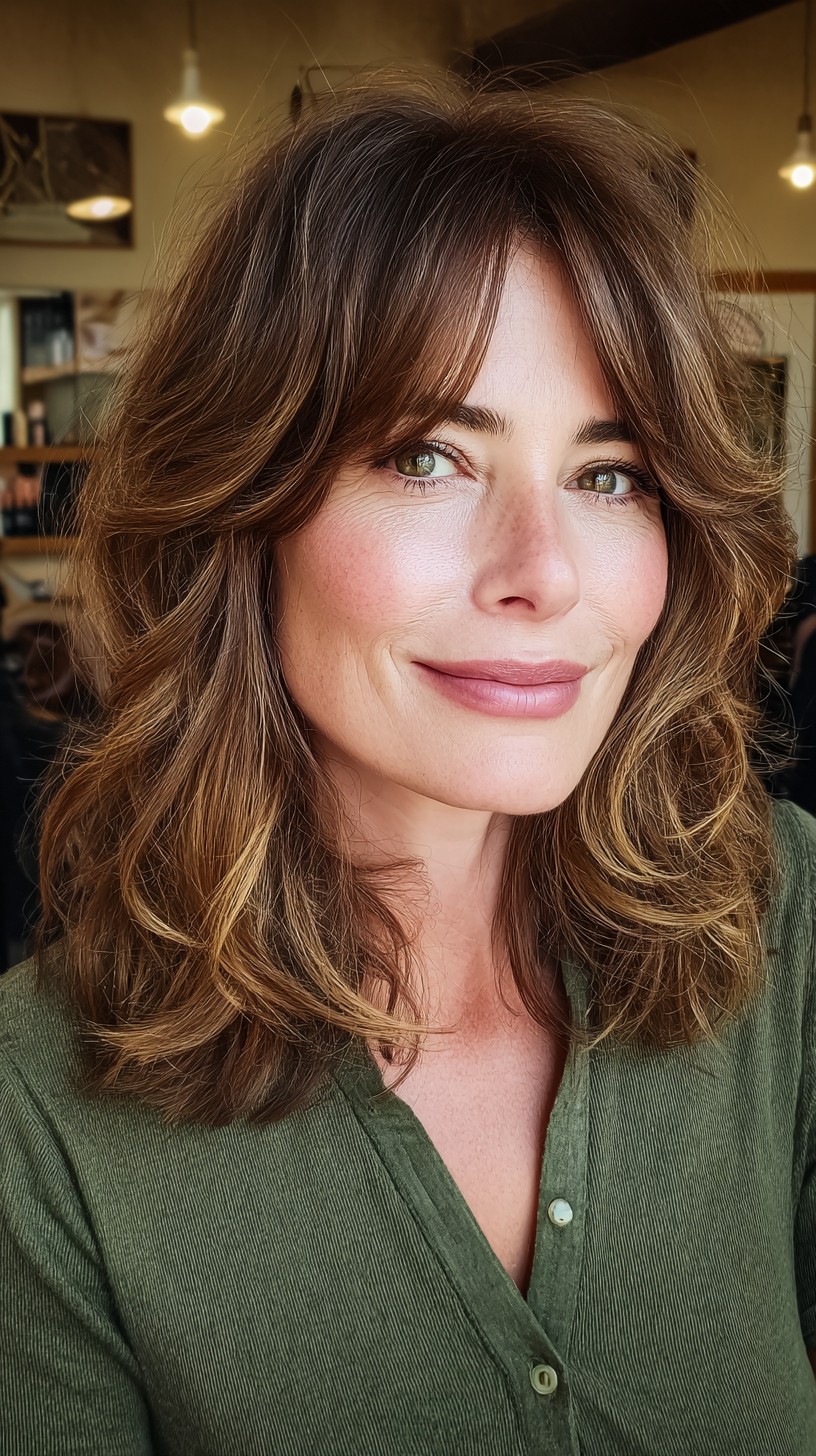 Textured Mid-Length Cut with Soft Curtain Bangs