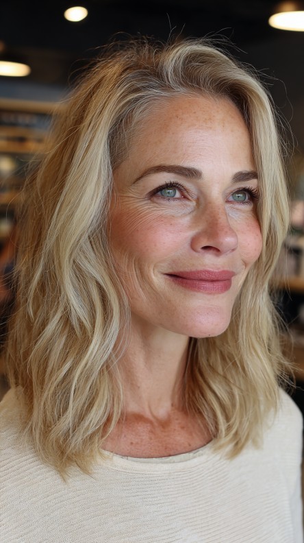 Textured Shoulder-Length Waves with Face-Framing Layers