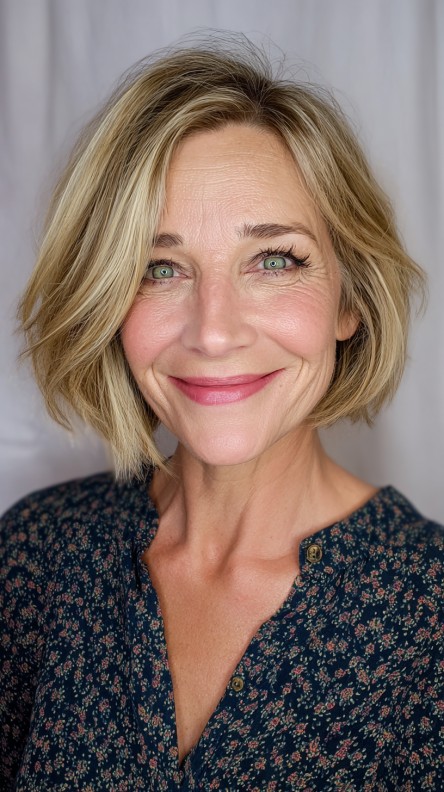 Textured Soft Blonde Bob with Gentle Waves