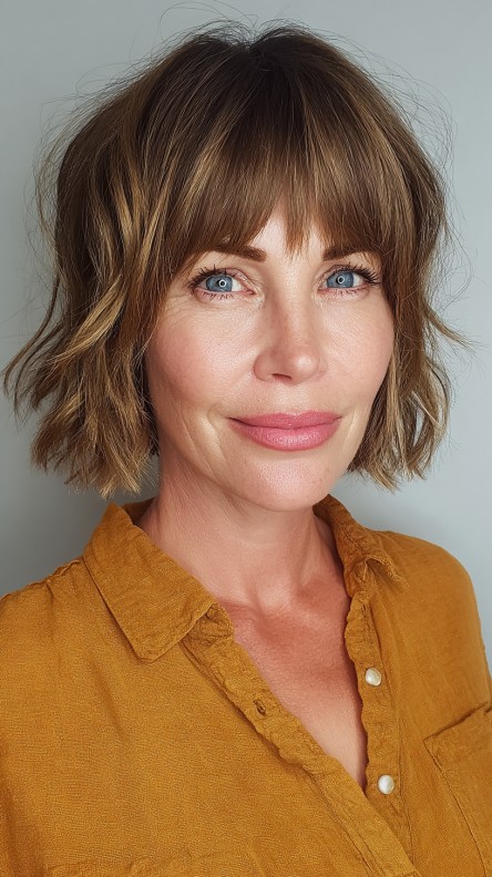 Textured Wavy Bob with Soft Bangs