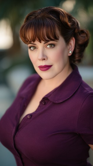 Vintage-Inspired Soft Curls with Side-Swept Bangs