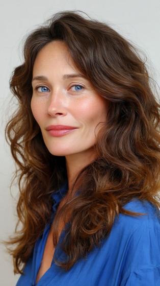 Warm Brown Cascading Curls with Lush Volume