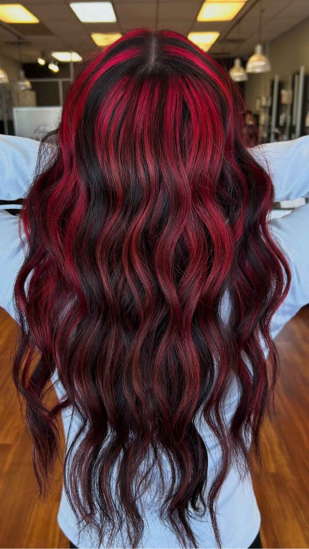 Bold Black and Fiery Red Wavy Layers