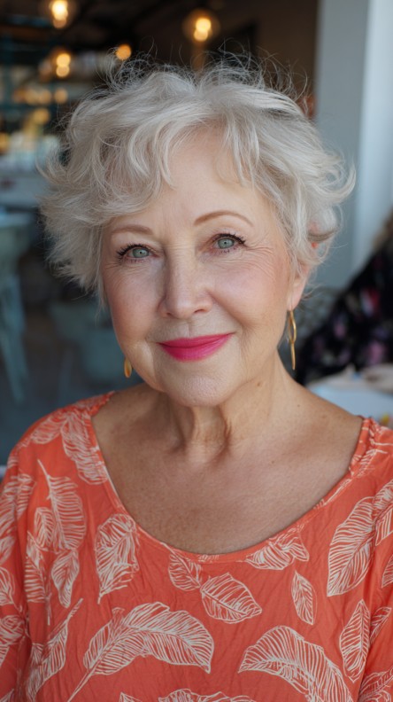Charming Curly Shattered Bob with Soft Gray Highlights