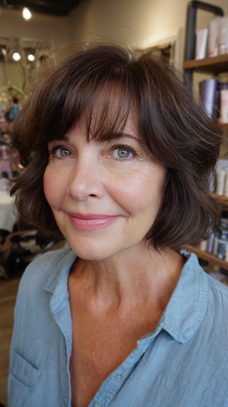 Charming Soft Curly Bob with Wispy Bangs