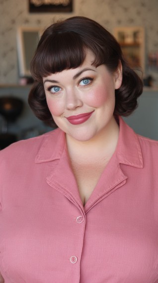Charming Vintage-Inspired Short Curls with Bangs