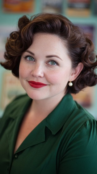 Charming Vintage-Inspired Short Curly Haircut with Defined Curls