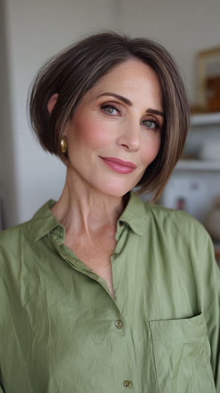 Chic Brunette Bob with Subtle Highlights