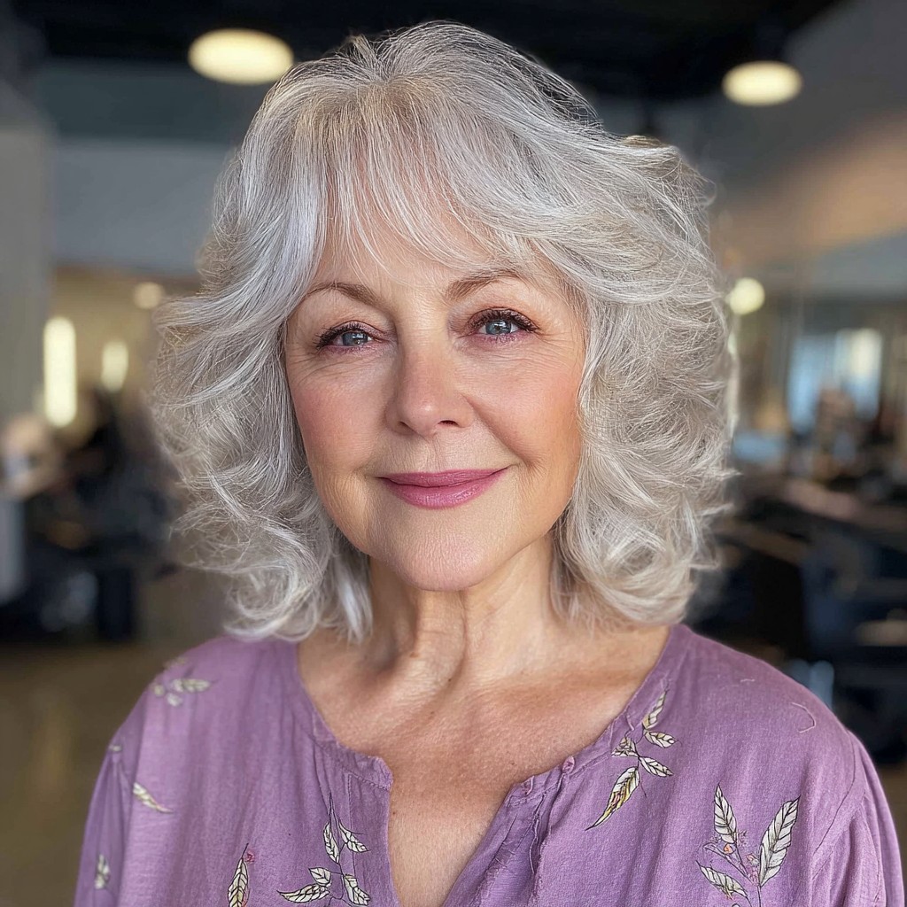 Chic Curly Lob with Soft Curtain Bangs