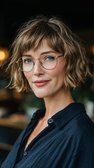 Chic Curly Shaggy Bob with Fluffy Bangs
