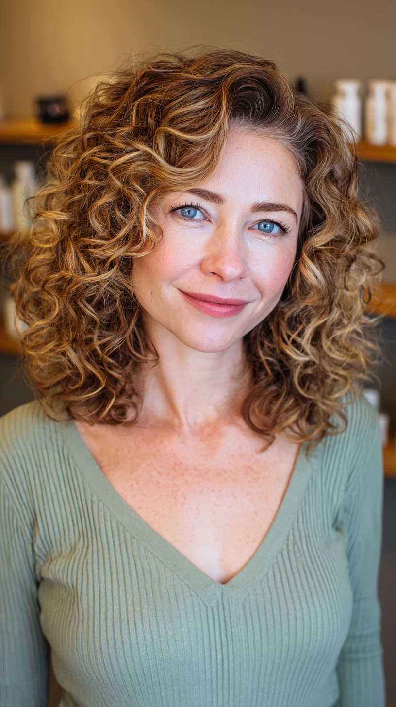 Chic Curly Shoulder-Length Cut with Defined Volume