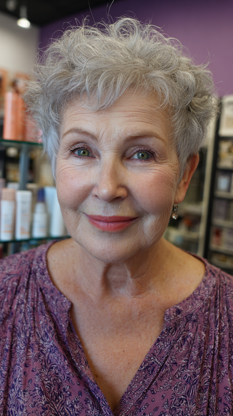 Chic Curly Silver Crop with Textured Volume