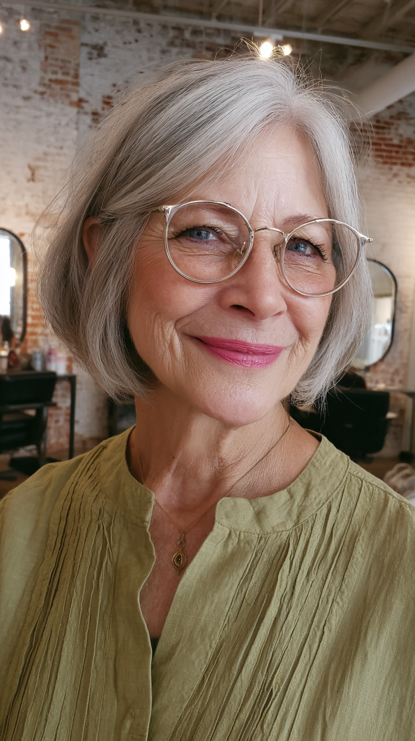Chic Gray Bob with Subtle Face-Framing Layers