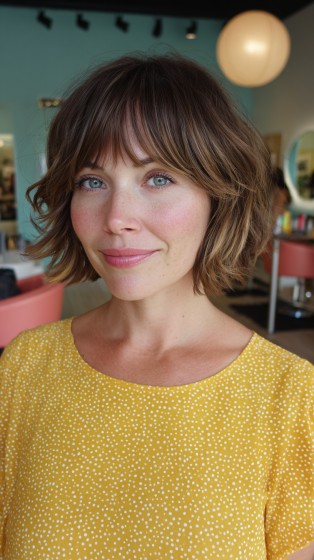Chic Layered Shaggy Bob with Soft Bangs