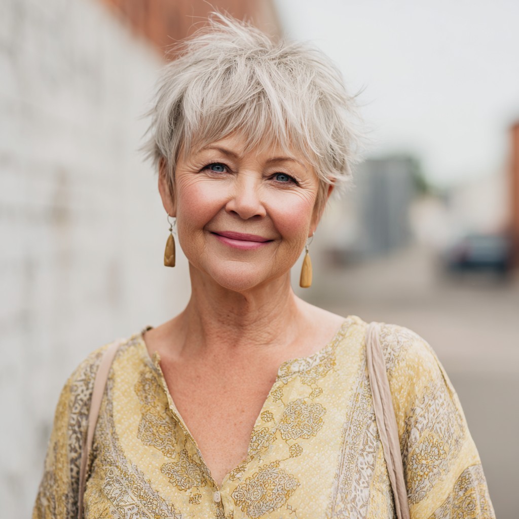 Chic Light Silver Pixie with Textured Layers