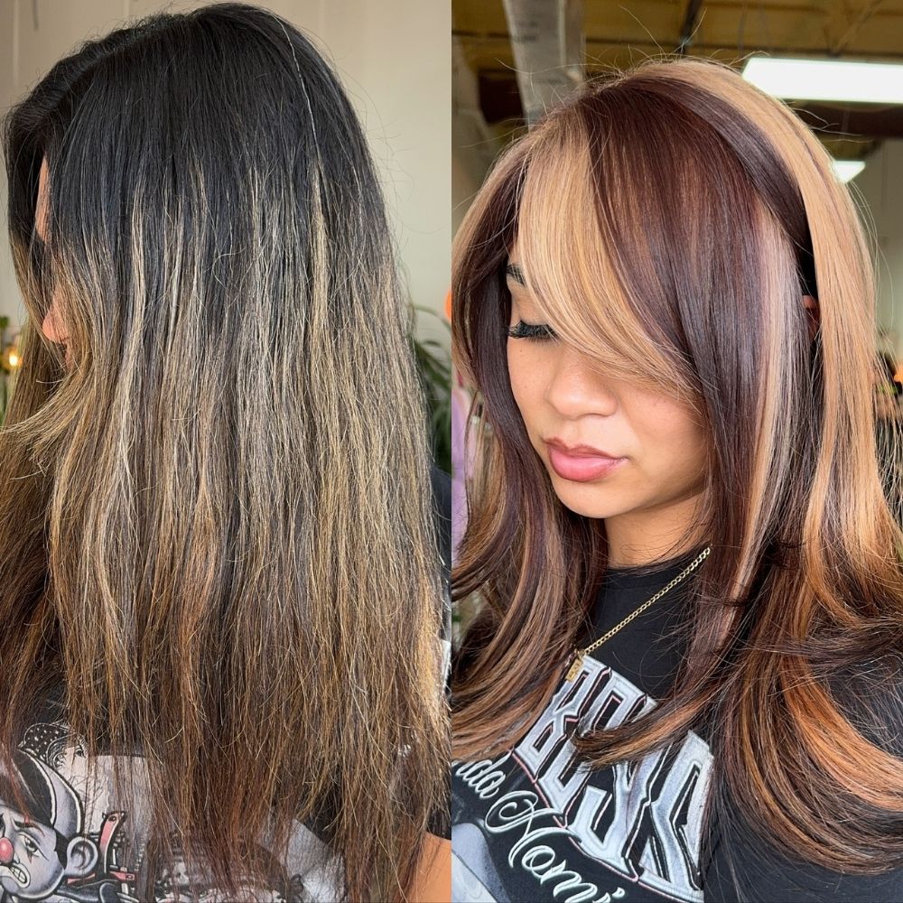 Chic Long Layered Hair with Bold Chunky Highlights