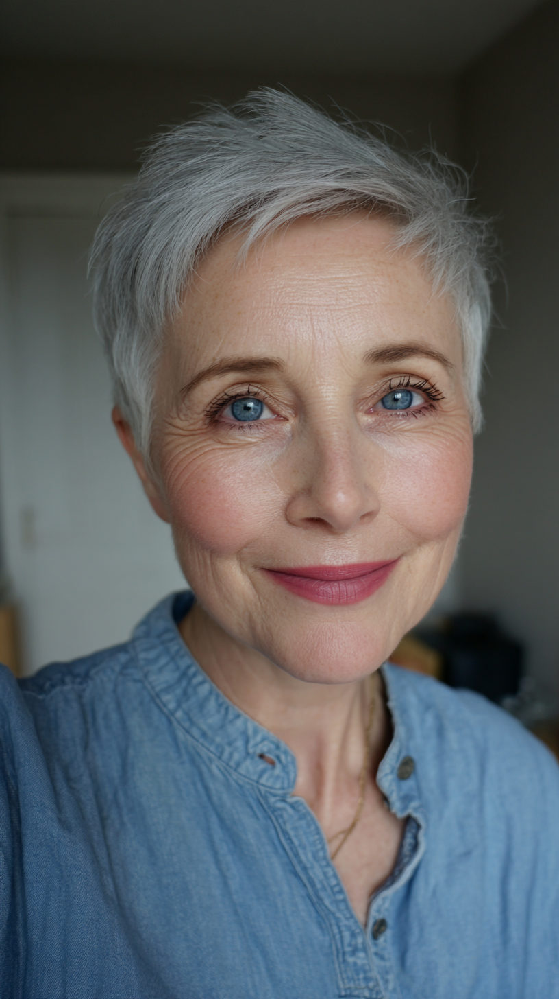 Chic Short Silver Pixie with Textured Layers