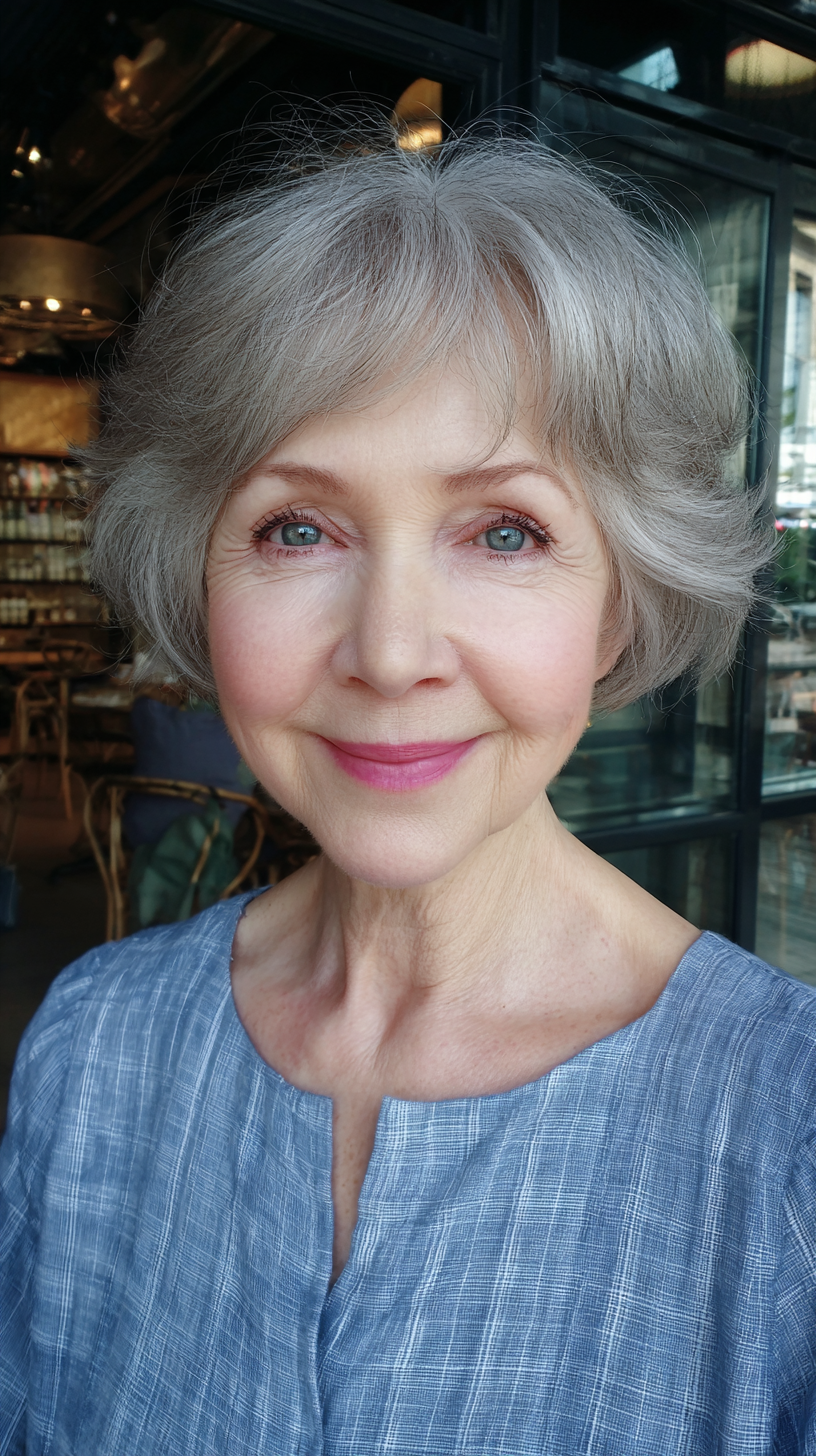 Chic Softly Curled Short Gray Cut