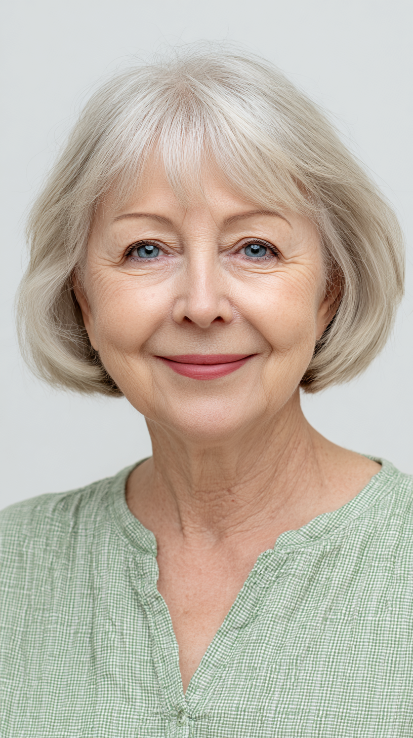 Chic Softly Layered Silver Bob with Wispy Bangs