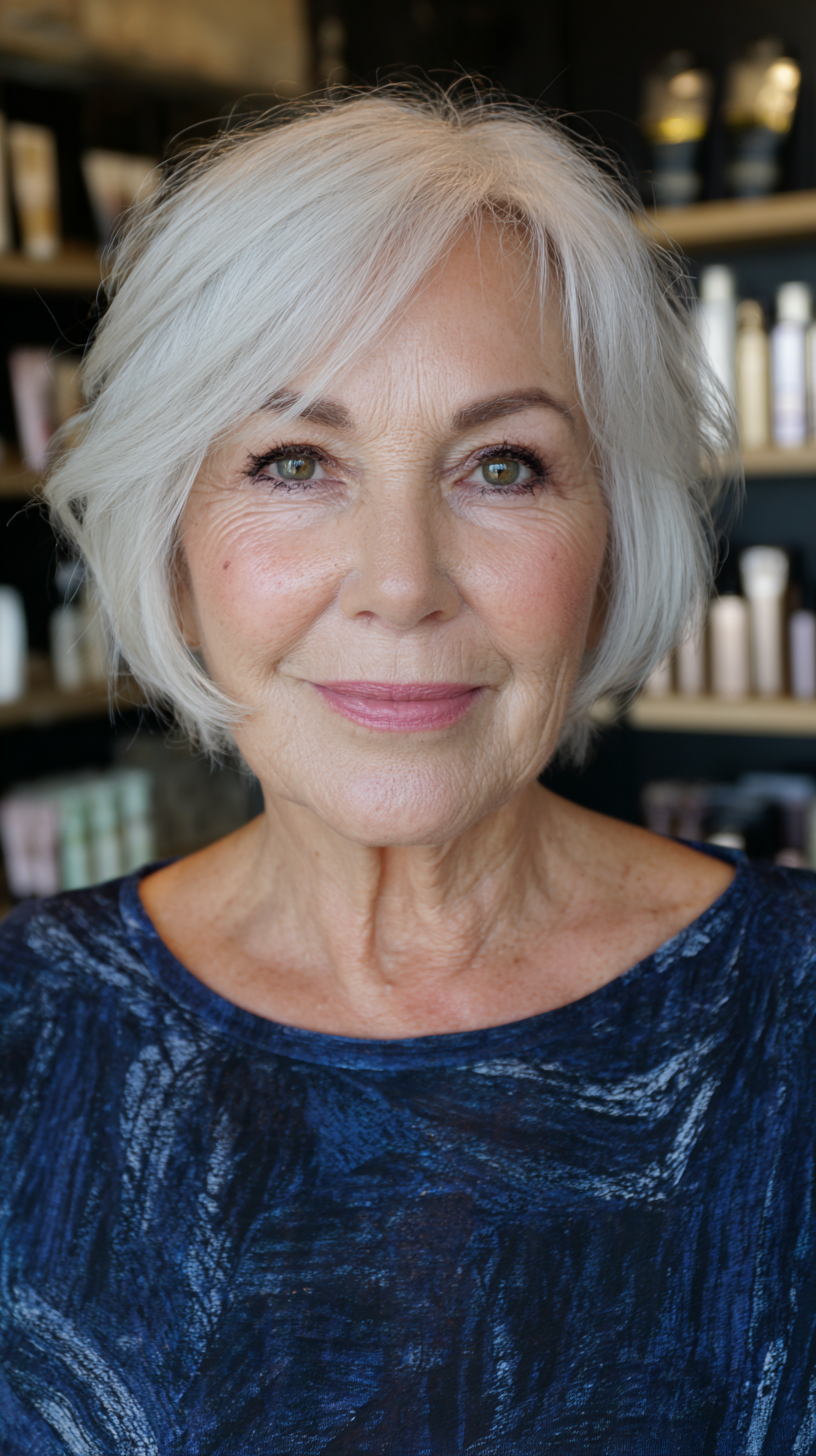 Chic Softly Layered Silver Bob