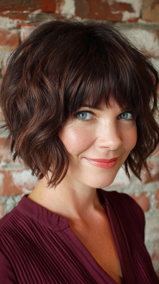 Chic Textured Bob with Bold Bangs