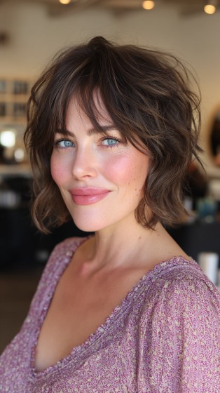 Chic Textured Bob with Feathered Bangs