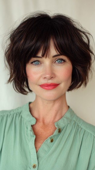 Chic Textured Bob with Full Bangs