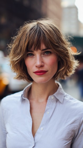 Chic Textured Bob with Playful Bangs