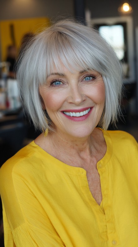 Chic Textured Shattered Bob with Soft Silver Layers