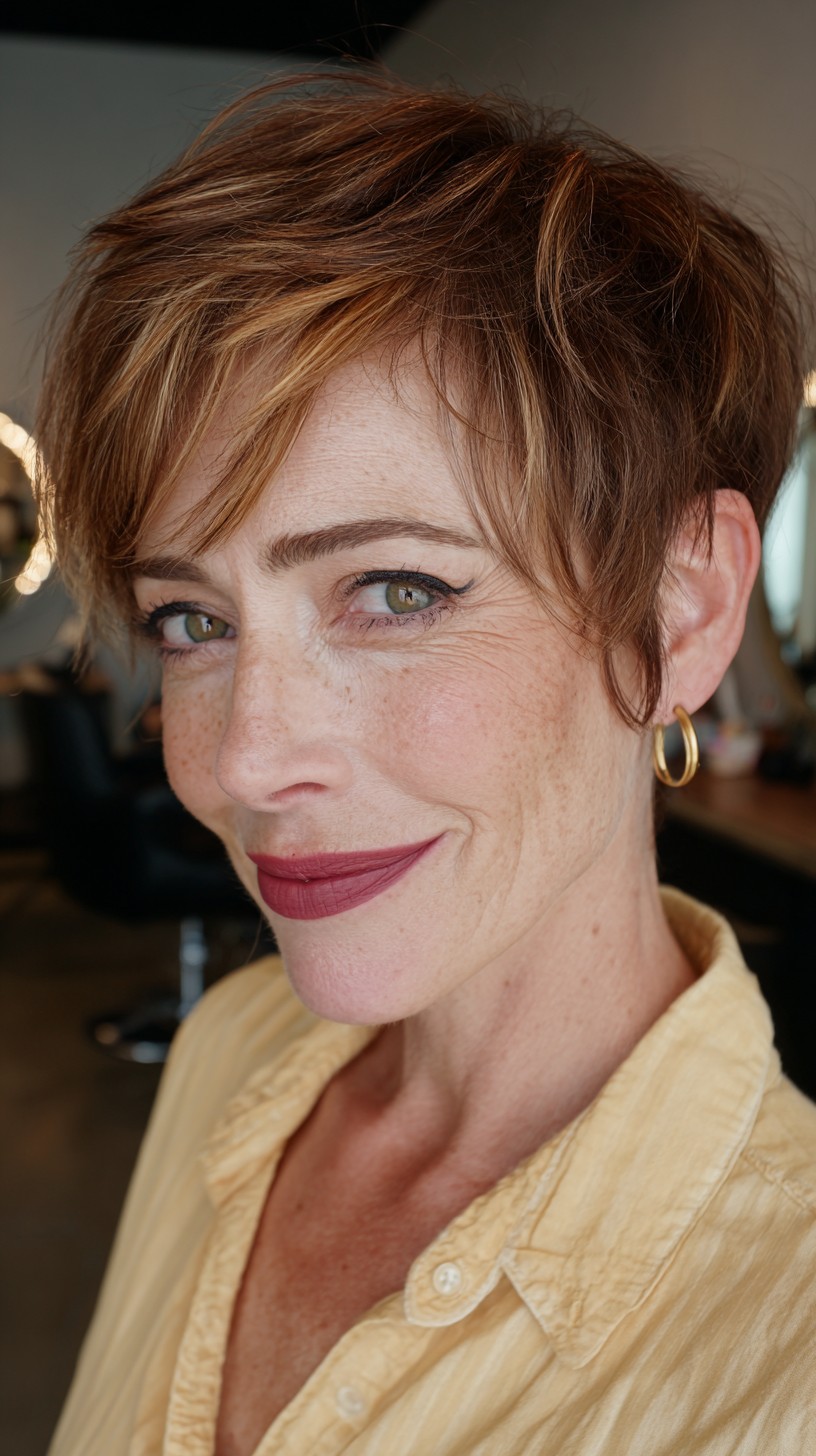 Chic Textured Short Pixie Cut with Subtle Highlights