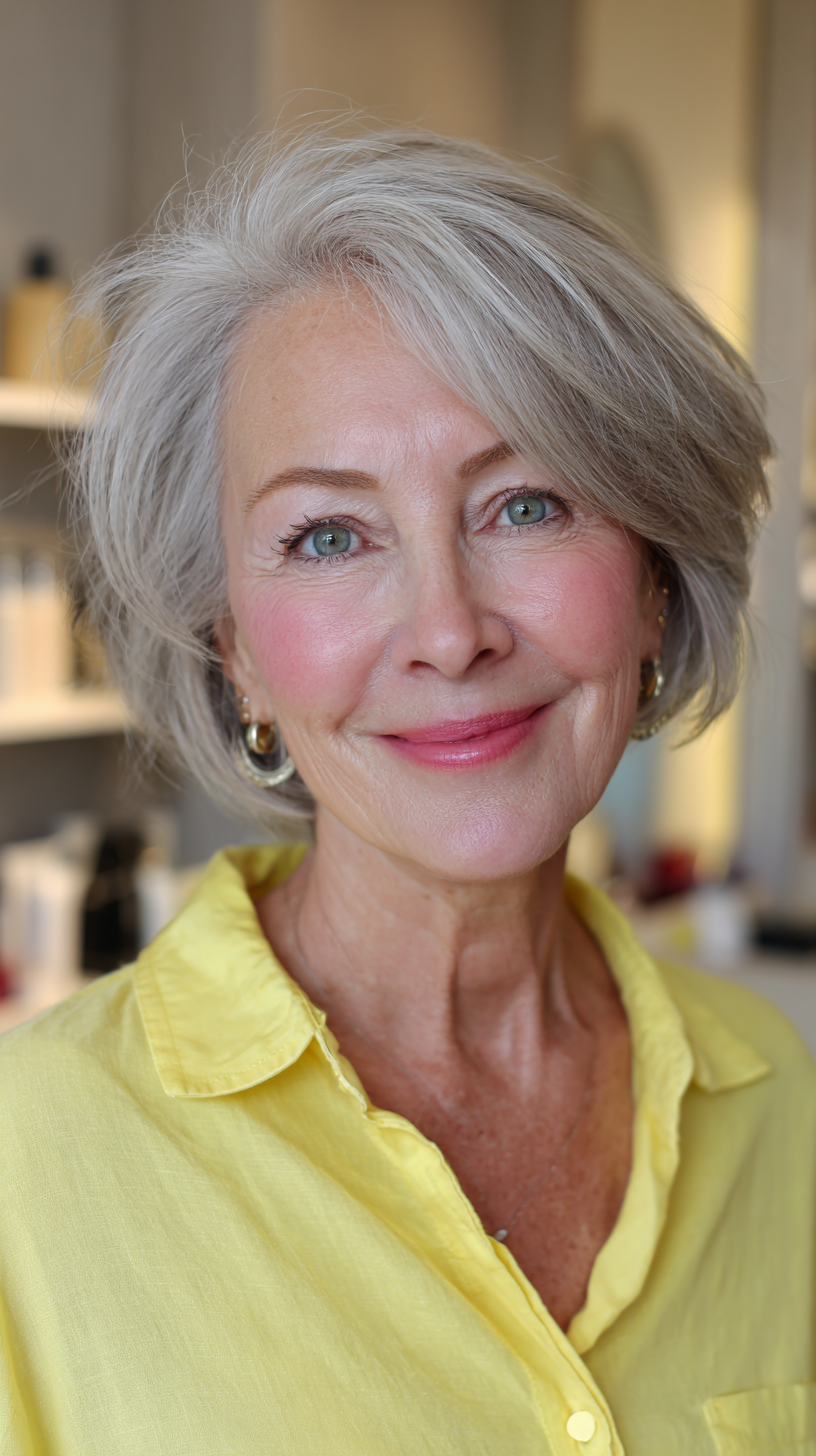 Chic Textured Silver Bob with Subtle Volume