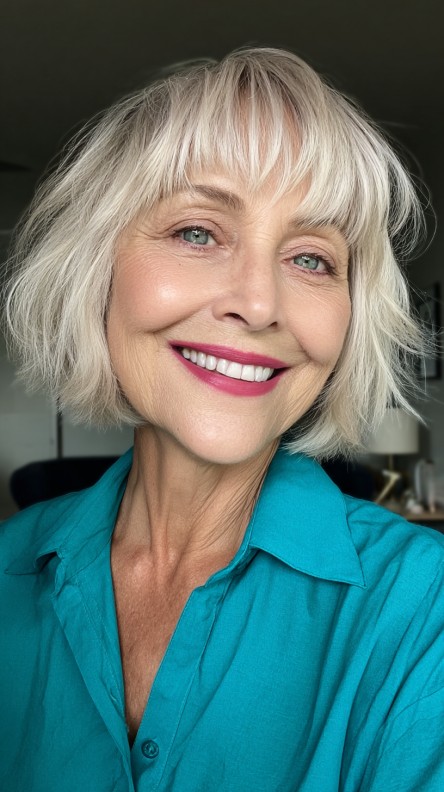 Chic Wispy Shattered Bob with Bright Platinum Highlights