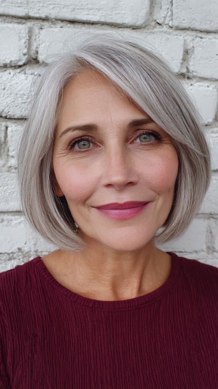 Classic Sleek Silver Bob with Soft Edges