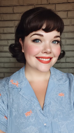 Classic Vintage-Inspired Short Curly Bob with Blunt Bangs
