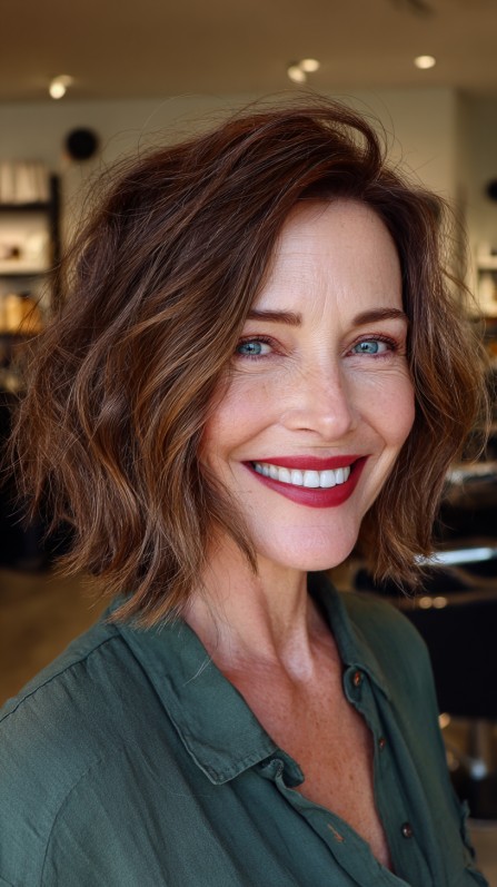 Dynamic Textured Bob with Rich Highlights