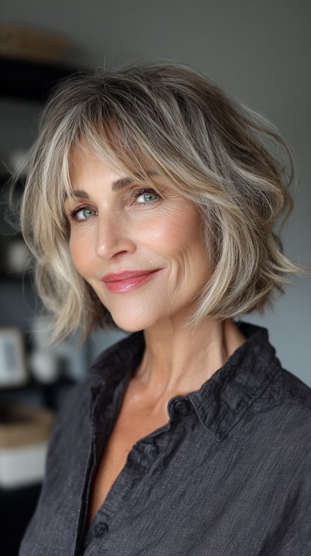 Effortlessly Chic Textured Bob with Subtle Highlights