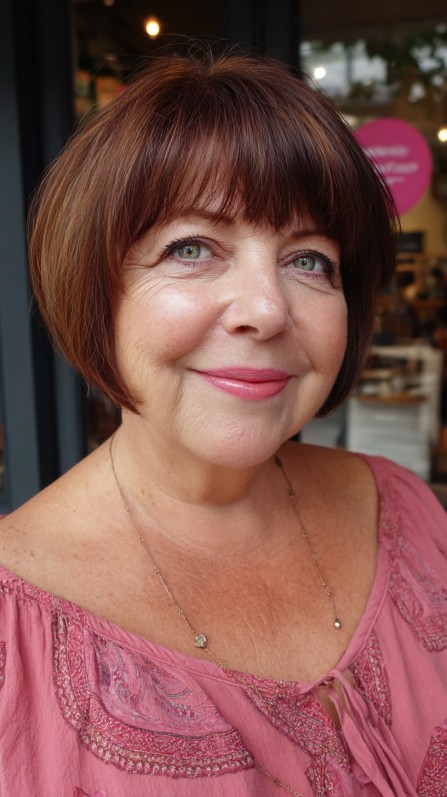 Elegant Rich Auburn Bob with Soft Bangs