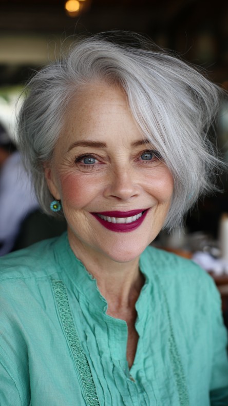 Elegant Soft Shattered Bob with Silver Tones